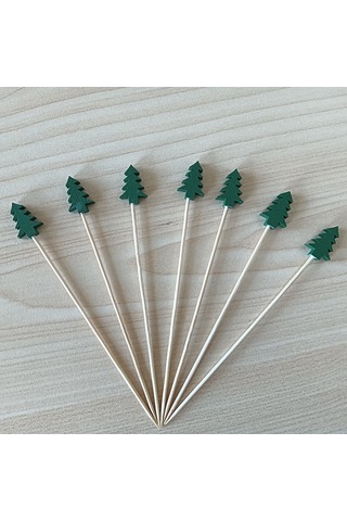 Yaozixa Yeşil Çam Gövde Desenli Tek Kullandım Meyve Çatalı 12cm 100 Adet/paket Fabrika Satışı