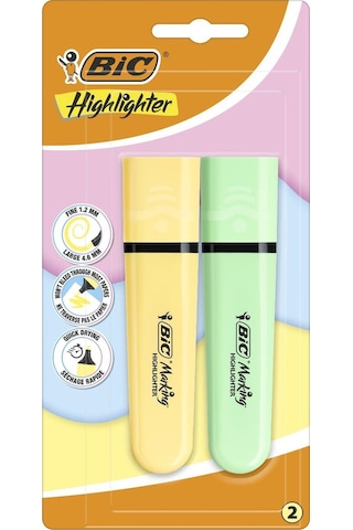 Bic Marking Flat Fosforlu Kalem Pastel Sarı-yeşil 2 Li Çok Renkli