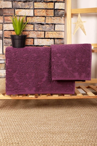 Mira Home 2 Parça Jakarlı Banyo Havlu Takımı Doku Desen Mor Diğer