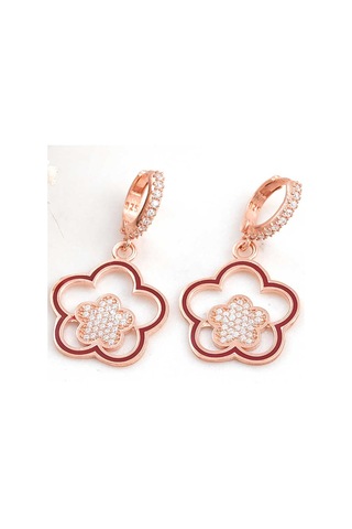 Aya Diamond Gümüş Rose Sallantılı Çiçek Desenli Kadın Küpe Rose