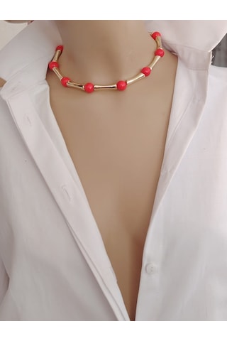 Rio Nar Çiçeği Gold Choker Kolye Renkli