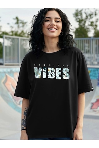 Modi Baskılı Oversize T-shirt - Siyah - Mymg146036