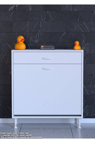 Eliusta Asil 75 Cm Kirli Çamaşır Sepetli Banyo Dolabı 1 Çekmeceli Mutfak Çok Amaçlı Dolap 75x88x32,5 Cm Beyaz