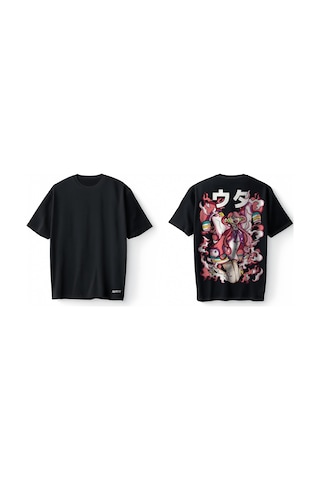 Bumeta Anime Girl Kawaii Streetwear Oversize Unisex Tişört T-shirt Siyah