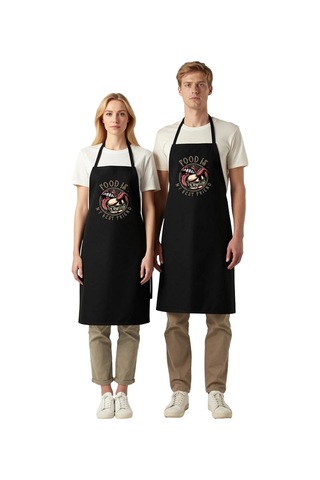 Erkek Unisex Mutfak Aşçı Önlüğü Retro Grafik Baskılı Yemek Temalı Siyah