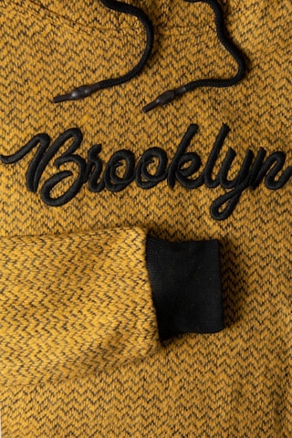 Erkek Hardal Kapüşonlu Kanguru Cepli Nakışlı Örme Sweatshirt HARDAL