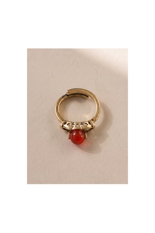 Esoo Jewelry Vintage Taşlı Bohem Ayarlanabilir Kadın Yüzük Antik Pirinç - Bordo