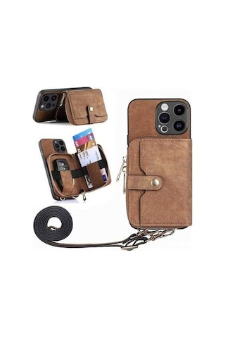 Bloomnest İphone Uyumlu 15 Pro İçin Dayanıklı Fermuarlı Crossbody Cüzdan Kılıfı Diğer