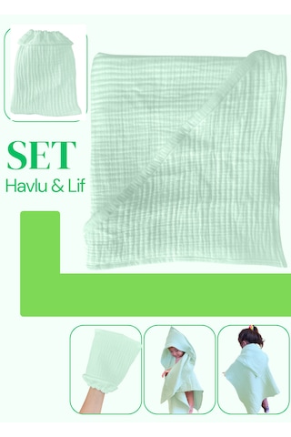 Joyous Mom Kids Organik Muslin Banyo Kese Ve Havlu Seti Mint
