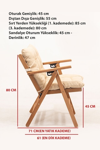 Minderli Loretta Masa Sandalye Seti 4+1 Ahşap Bahçe Balkon Teras Katlanır Set 120x70 Cm Krem