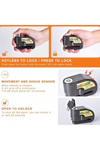 Motosiklet Disk Kilidi Alarmlı Motor Kilidi 110 Db Waterproof Yük