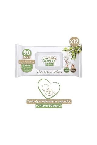 Doğadan Yenidoğan Islak Bebek Havlusu 12x90 Yaprak 12'li Set