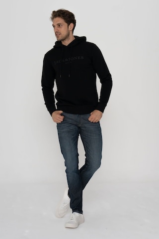 Jack & Jones Erkek Logo Baskili Kapüsonlu Sweatshirt - Luke 12214639 Black Bej