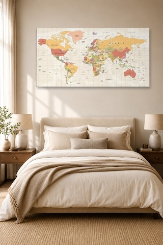 Tam Renk Dünya Haritası World Map Dekoratif Kanvas Duvar Tablosu Çok Renkli
