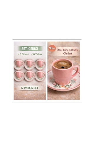 6 Kişilik Türk Kahvesi Fincanı Takımı,12 Parça,90 Ml Seramik Set,mikrodalga/bulaşık Makinesine Uygun Pembe