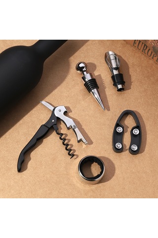 Yystore Şarap Tirbuşon 5 Parçalı Set Ts-49582 Yaratıcı Depolama Seti Siyah