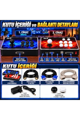 30.000 Oyunlu 4k 3d Rgb Pandora Arcade Oyun Konsolu 2 Kişilik Ayrılabilir Çift Panel Hdmı Vga