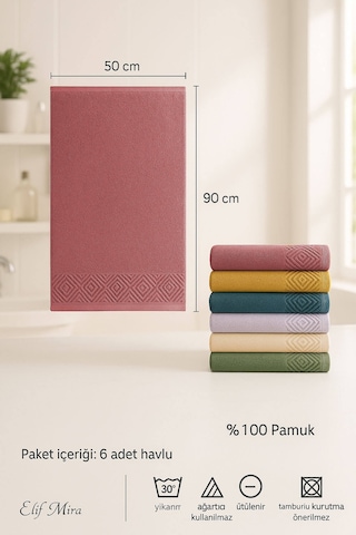 6 Lı El Yüz Havlusu Seti %100 Pamuklu 50x90 Cm Pure Cotton Indigo