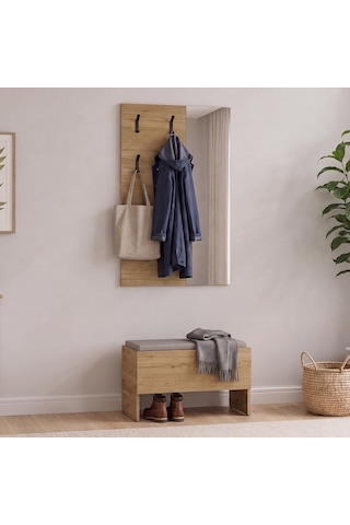Porto 4 Askılı Aynalı Vestiyer Panosu - Florida Meşe 72x117x3 Cm