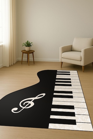 Piano Desenli Lazer Kesim Dijital Baskı Kaymaz Taban Halı H0448 Renkli