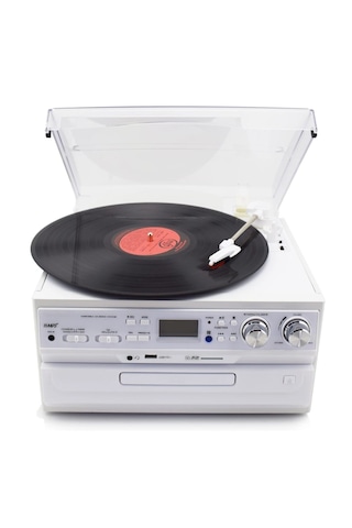Beyaz Nostaljik Pikap Cd Çalar Bluetoothlu Kumandalı Radyo Mp3 Usb 33-45-78 Lik Plaklar 1 Adet
