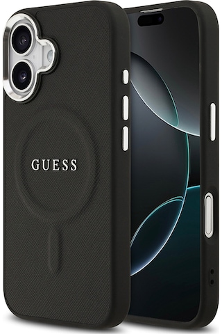 Apple Uyumlu iPhone 17 Kılıf Guess Lisanslı M-safe Şarj Özellikli Klasik Yazı Logolu Pu Deri Kapak Siyah Siyah