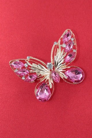 Aşkın Dönüşümü Kelebek Broş Garnet Lal Tonlu Pırlanta Kesim Taşlı Gold Kelebekli Kadın Yaka İğnesi Çok renkli
