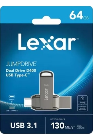 Springsun Lexar Jumpdrive D400 Usb 3.1 Type-c/a Çift Bağlantıli Flash Drive, 32-256gb, 130mb/s Aktarım Hızı, Metal Kasa, Veri Saklama Ve Yedekleme