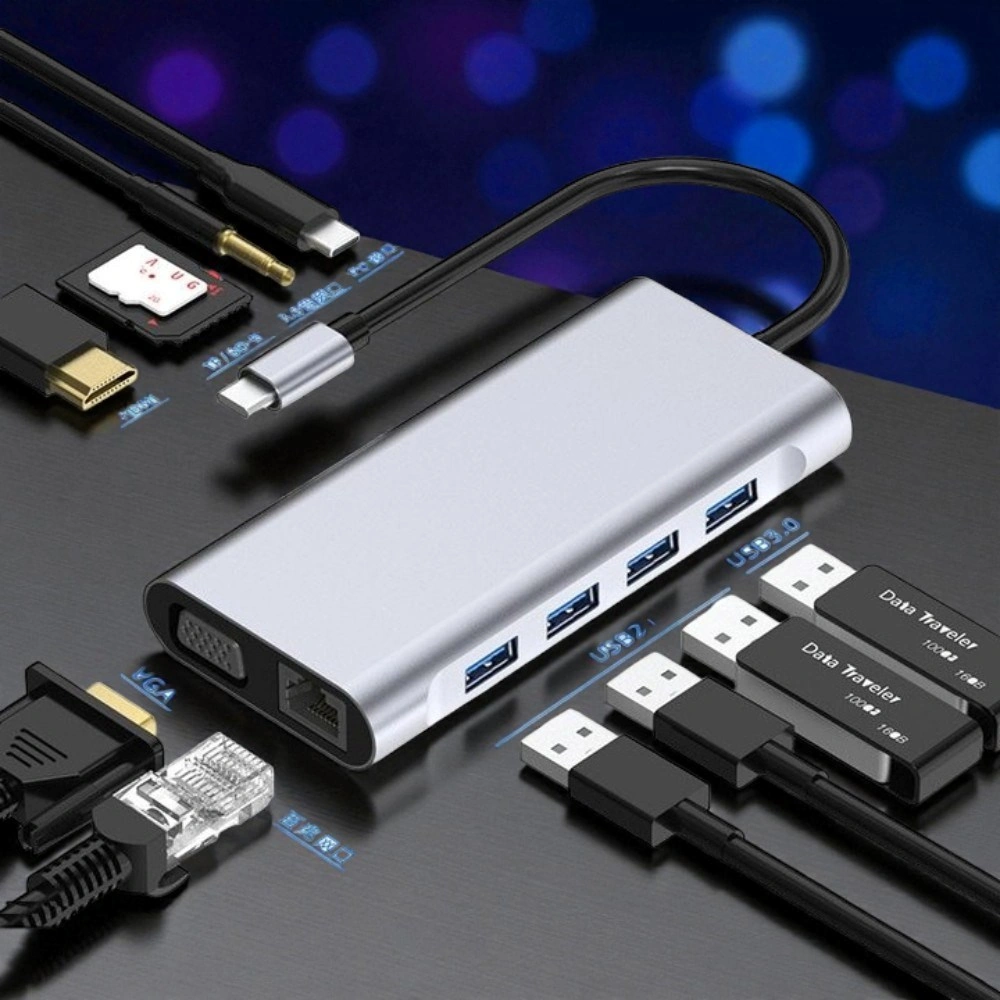 Technow Type-c To Hdmı Rj45 Type-c Sd Kart Usb 3.0 X 2 Vga Macbook 11in1 Çevirici Adaptör