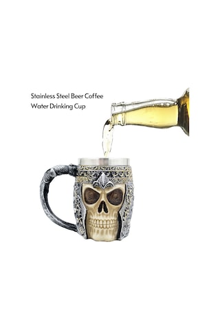 Xindoker 3d Tasarım Kupa - 450ml Paslanmaz Çelik Ve Rezinden, Ev, Bar Ve Restoranlar İçin İdeal - Kafatası Şövalye Temalı Çok Renkli