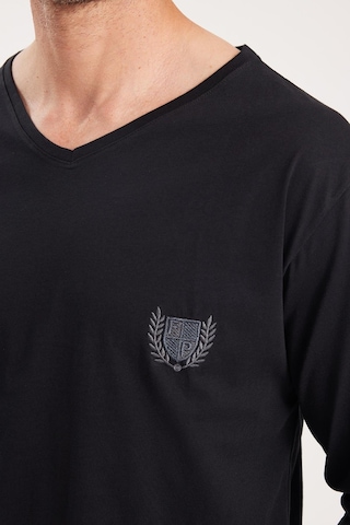 Tudors Erkek Standart Fit %100 Pamuk V Yaka Beli Lastikli Siyah Pijama Takımı-37939 Siyah