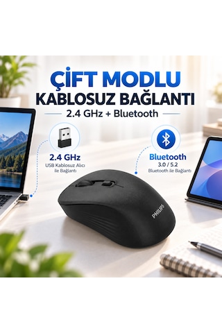 Philips SPK7538 Kablosuz Bluetooth 1600 DPI 5 Tuşlu Sessiz Mouse