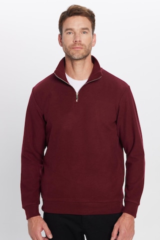 Tudors Unisex Relax Fit Rahat Kesim Pamuklu Yarım Fermuarlı Bordo Dik Yaka Sweatshirt-31977 Bordo