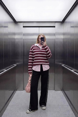 Defacto Loose Fıt Çizgili Sweatshirt G9467ax26sppn74 Pembe-pn74