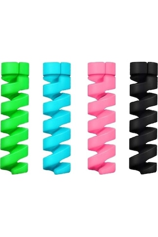 4 Lü Şarj Kablo Koruyucu Spiral Silikon Renkli