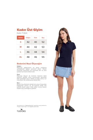 Tudors Kadın Slim Fit Dar Kesim %100 Pamuk Polo Yaka Lacivert Pike Tişört -50836