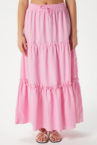 Kadın Elanora Pembe Astarlı Katlı Poplin Etek Pembe