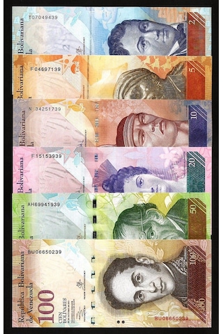 Venezuela Eski Kağıt Para Seti 2-5-10-20-50-100 Bolivar, 2013-2015