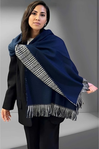 Tezzgelsin Kadın Çift Taraflı Düz Renk Yumuşak Dokulu Omuz Şalı Atkı 7 CM x 18 CM Lacivert - Gri
