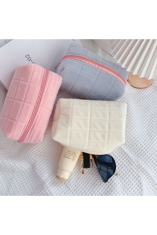 Aubyhe Beyaz Yastık Desenli Portatif Makyaj Çantası - Ins Stilinde Geniş Hacimli, Günlük Kullanım İçin Pratik Saklama Çözümü Çok Renkli