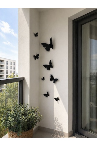 Siyah Kelebek Duvar Dekoru 8 Li Ev Dekorasyonu Hediye Alternatifi Salon Balkon Duvar Süsü