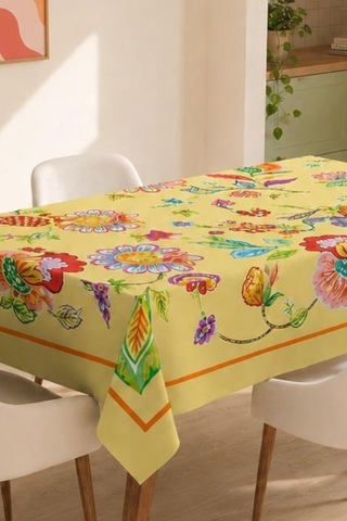 Vivanni Home Yıkanabilir Dikdörtgen Masa Örtüsü Günlük Kullanıma Uygun Pratik Ve Uzun Ömürlü Çiçekli Sarı