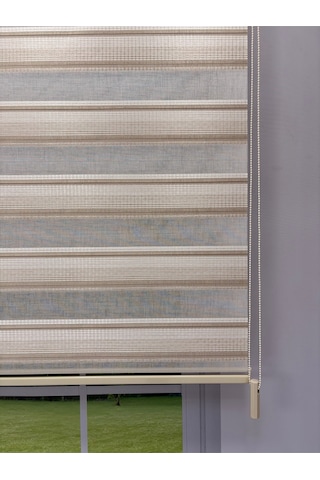 Viola Serisi Krem Bej Keten Dokulu Modern Zebra Stor Perde