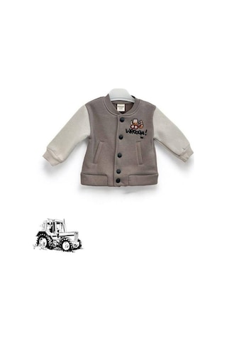 Erkek Bebek 3 İplik Sırt Baskılı Şardonlu Kolej Ceket-15452 Kahverengi