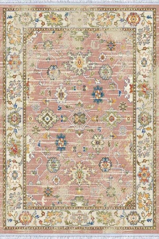 Pembe Çerçeveli Dokuma Pamuk Taban Kaymaz Kilim Klm037n11
