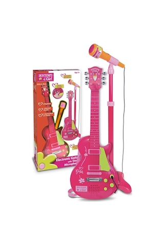 Elektronik Ayaklı Mikrofonlu Pembe Gitar