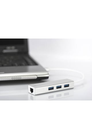 Digitus Da-70250-1 3 Port USB 3.0 Çoklayıcı & Gb Ethernet Adaptör