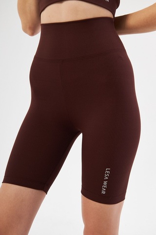 Lesa Wear Fitilli Yüksek Bel Likralı Toparlayıcı Kısa Şort Tayt Kahverengi