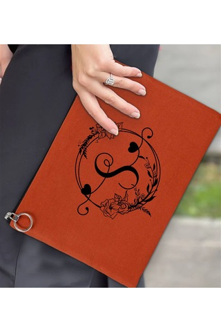 Bk Gift Kişiye Özel Harfli Astarlı Kiremit Portföy Çanta 30x21cm, Baskılı El Çantası, Organizer Çanta Haki