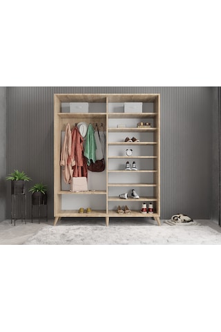 İmaj Sürgülü Portmanto Vestiyer Meşe Beyaz - Montaj Dahil 140 Cm